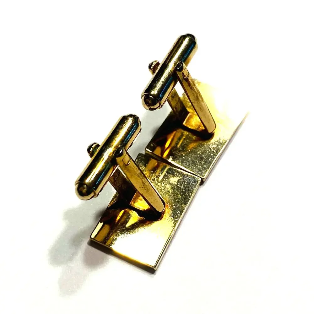 Vintage Cufflinks Textured Geometric Goldtone Rectangles Engravable Mens Jewelry